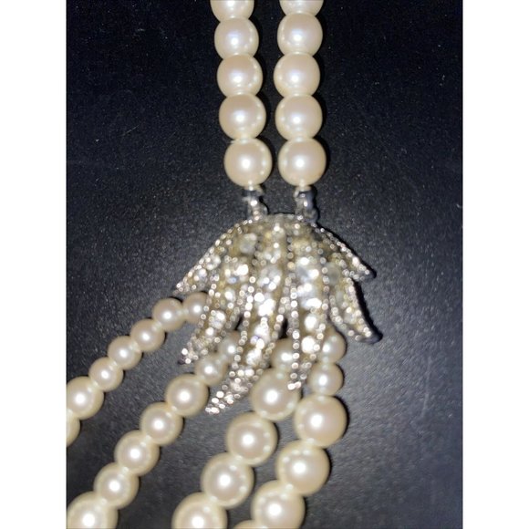 Art Deco Style multi Strand Faux Pearl And Rhinestone Wedding Necklace - Picture 3 of 8